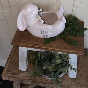 New Rae Dunn Tickled  Pink Ceramic Bunny Candy Dish